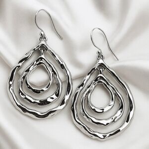 Women's Silver Melting Triple Hoop Drop 1.5" Earrings - Bold Fashion Jewelry